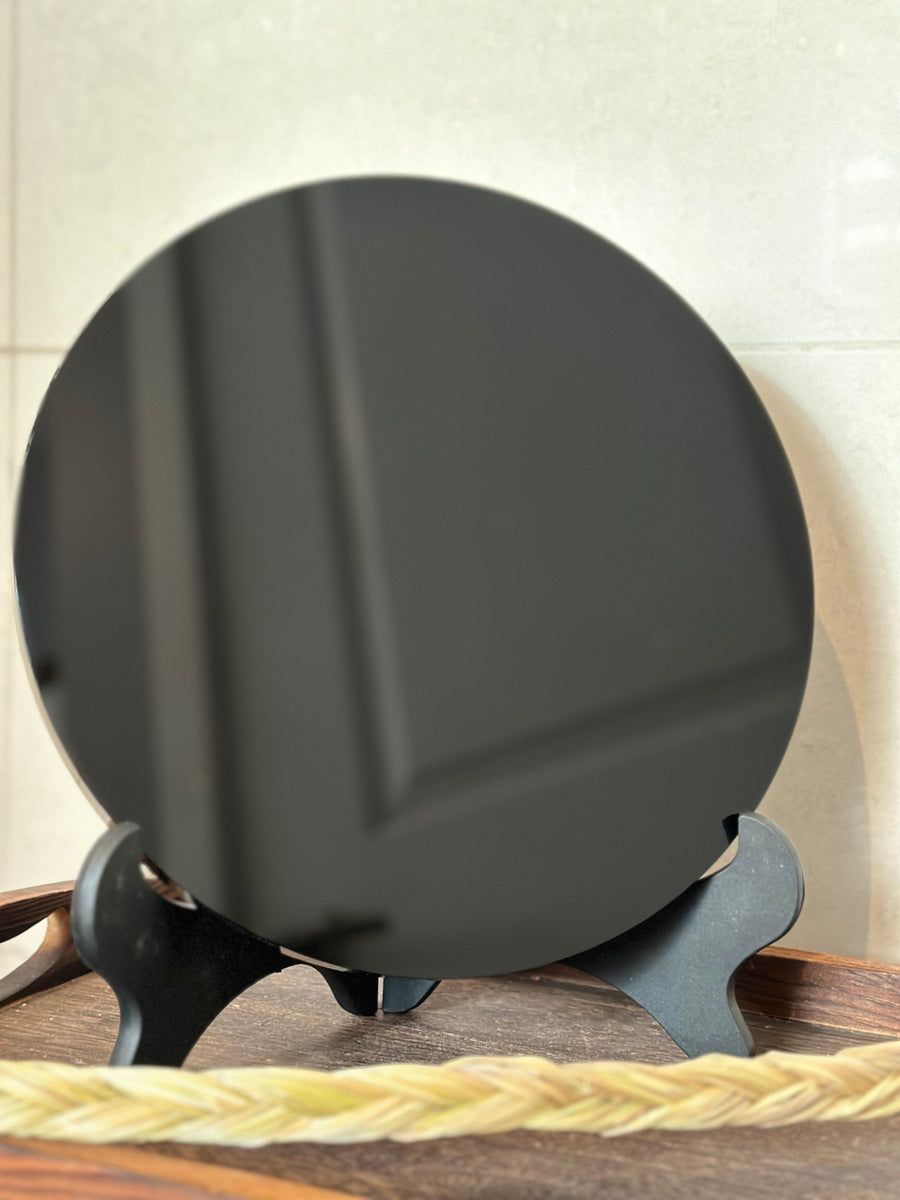 25cm Obsidian Mirror with Stand