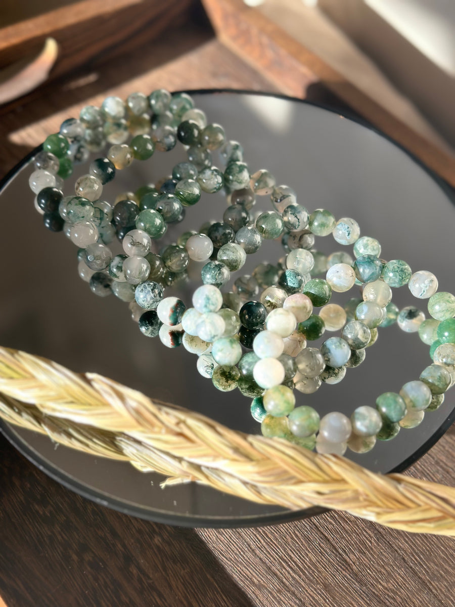 Moss Agate Bracelets- 10mm beads