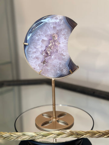 Agate Moon with Amethyst Druzy- comes with stand