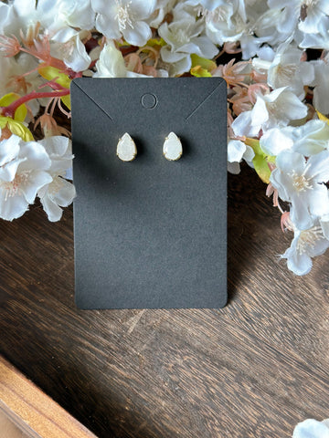White Quartz Teardrop Earrings- gold