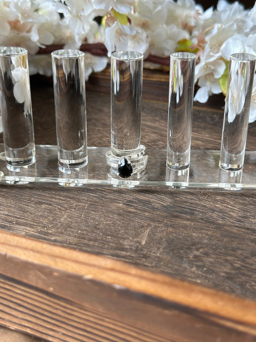 Obsidian Faceted Teardrop Ring (adjustable)