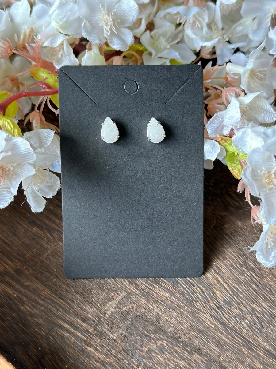 White Quartz Teardrop Earrings- Silver