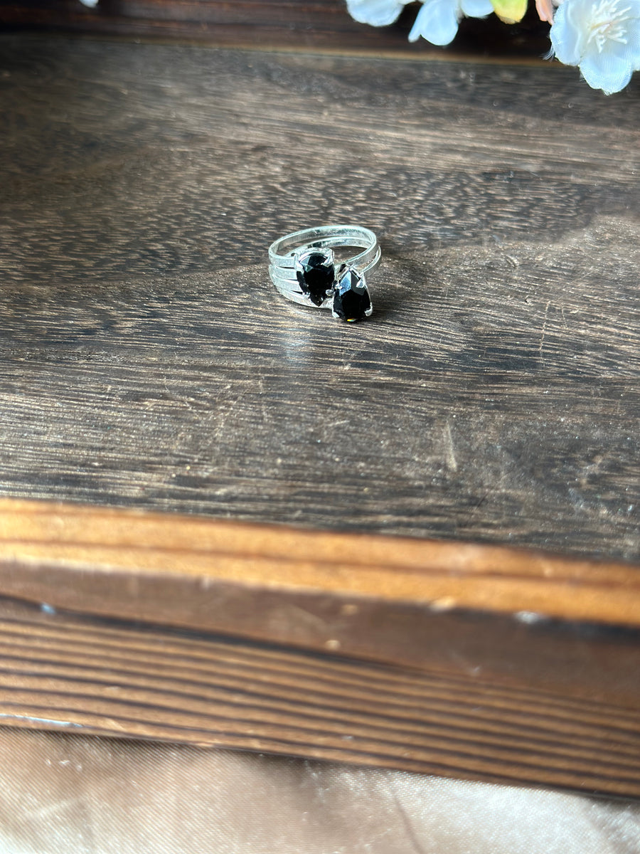 Obsidian Double Teardrop Ring (adjustable)