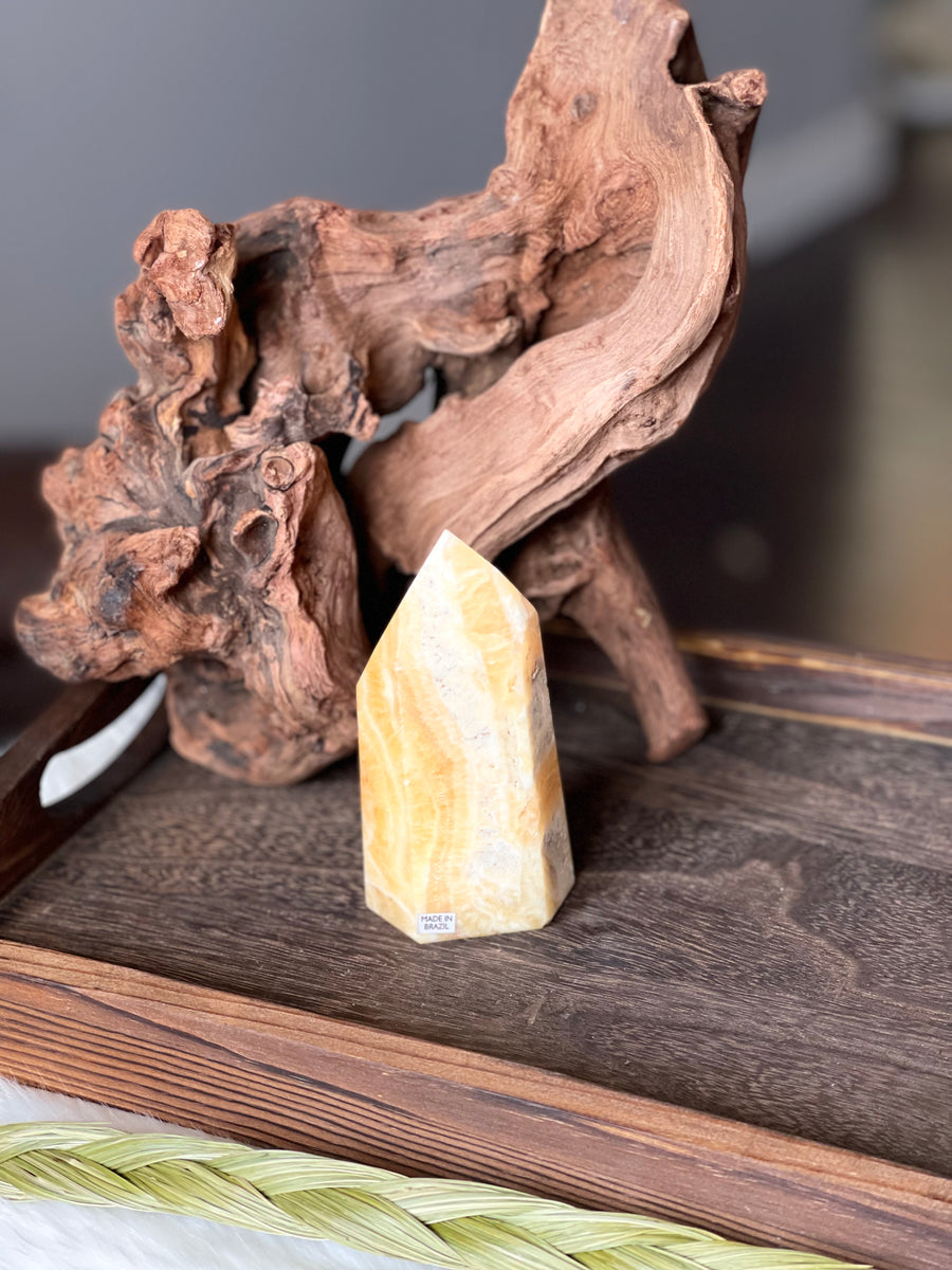 Yellow Calcite with Chalcedony Tower
