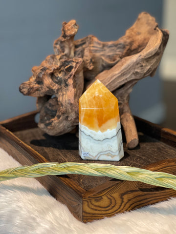 Yellow Calcite with Chalcedony Tower